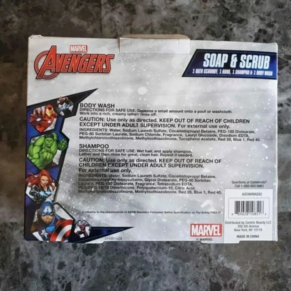 Avengers Kids Soap and Scrub Bath set with Stuffed Animal, Red Bath Paint